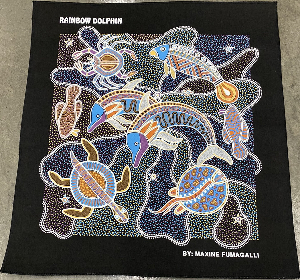 Maxine Fumagalli RAINBOW DOLPHIN Australia Aboriginal Art Dot Print 19”x 22” HTF