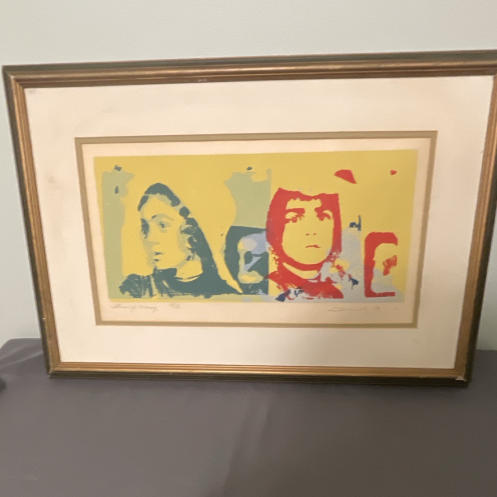 Framed Colorful Pop Art Portrait Print of Man and Woman Landscape People Art