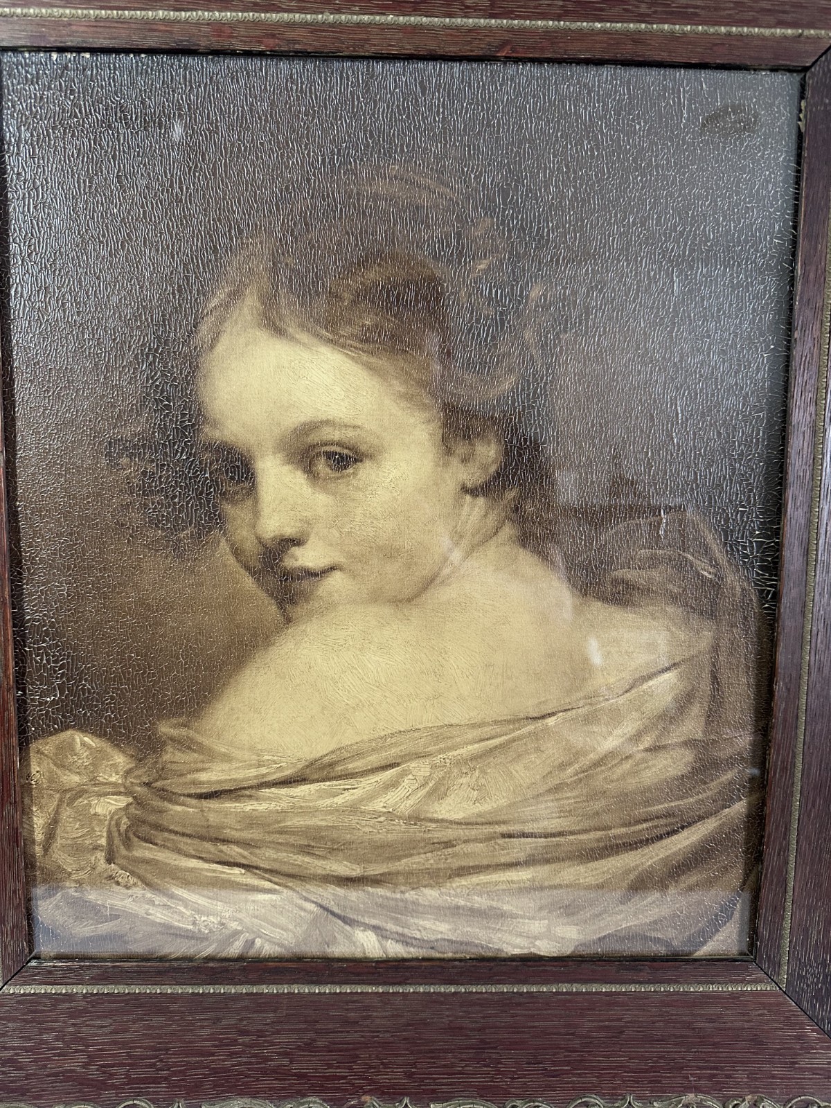 1850’s Antique Ad.Braun&Cie Art Print After Jean-Baptiste Greuze Crackle Varnish