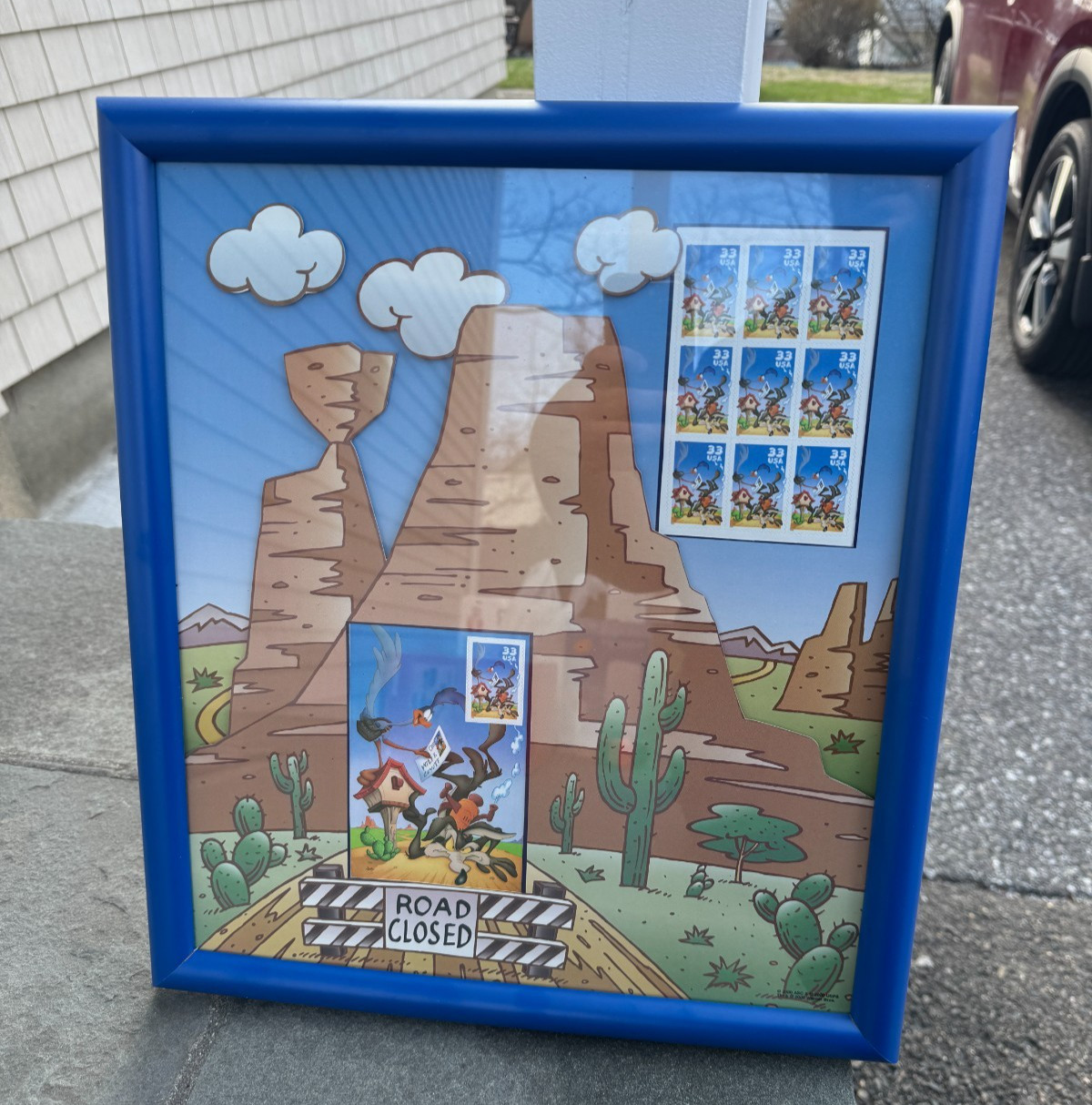 Wile E Coyote Road Runner US Postal Service 2000 Blue Framed Art Stamps Used