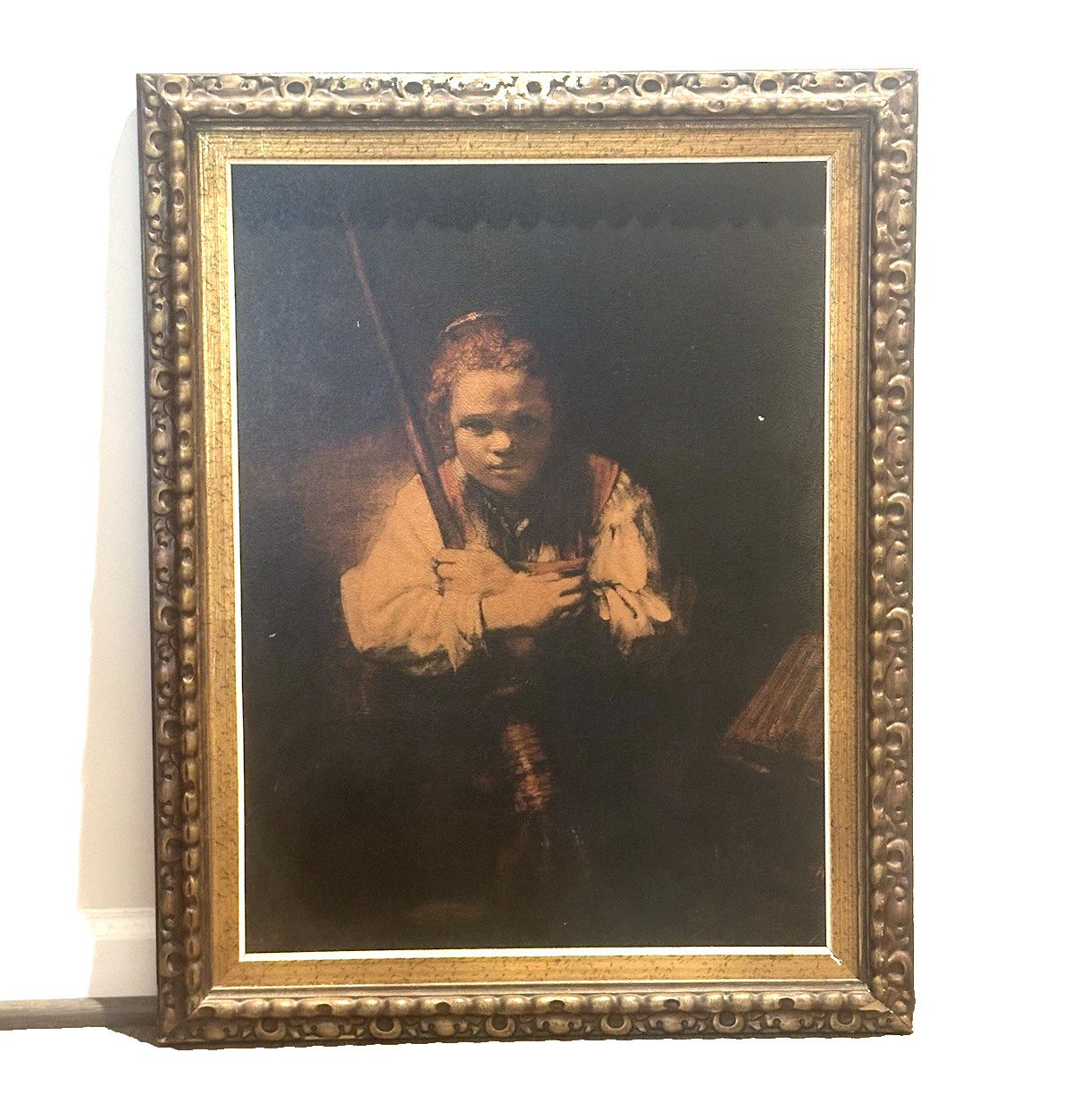 Vintage Framed Painting Reproduction Girl with a Broom Wall Art 29 x 23 in Decor