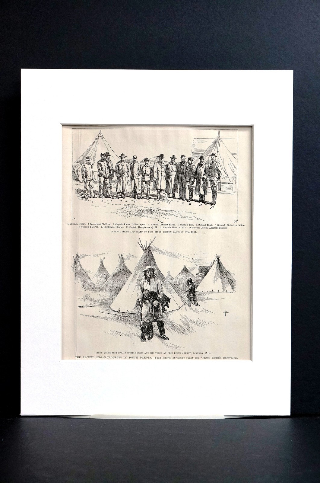 South Dakota 1891 PINE RIDGE AGENCY Indian Teepee Chief Young Man Print w STORY