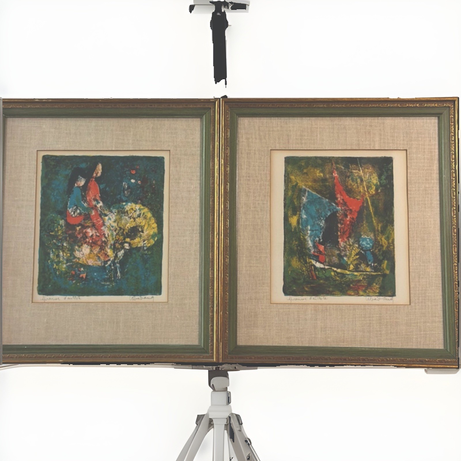 Pair Lebadang Hand Signed Lithographs Framed Vietnamese French Modern Art