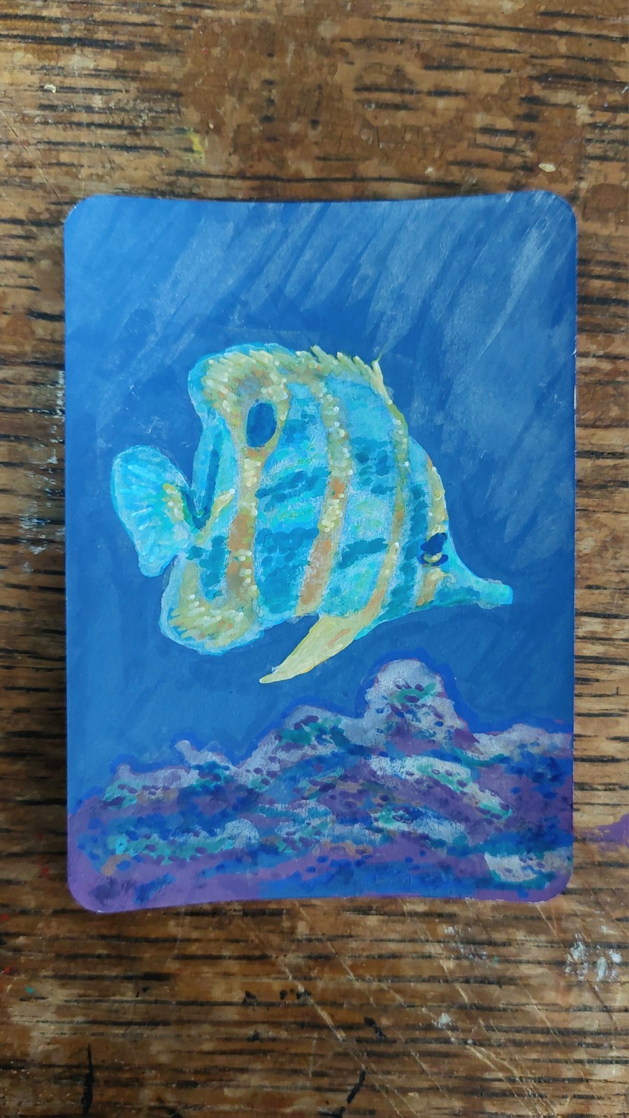 ACEO Whimsical Fish Original Acrylic Painting Art By 8 Bit Banana 2.5”x3.5”