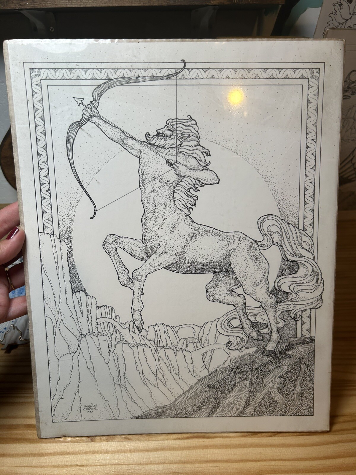 Vintage Fantasy Art Print Centaur Zodiac Archer 1983 Signed Carmack 1983 SEALED