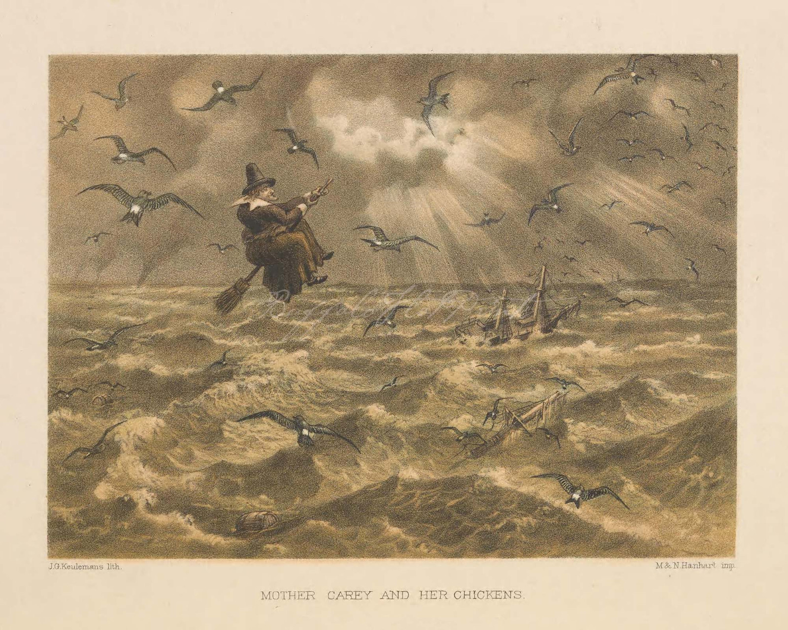POSTER PRINT Mother Carey & Her Chickens Folklore Witch Seagulls Ocean Boats