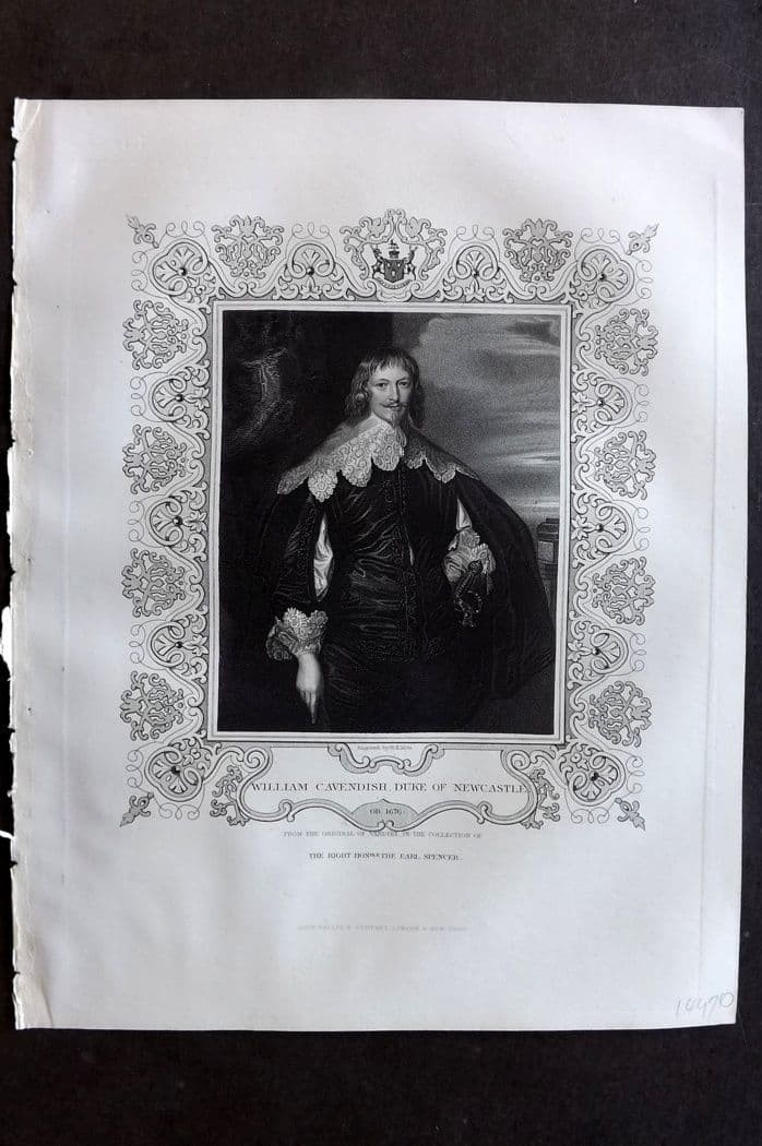 Gaspey C1860 Antique Portrait Print. William Cavendish, Duke of Newcastle