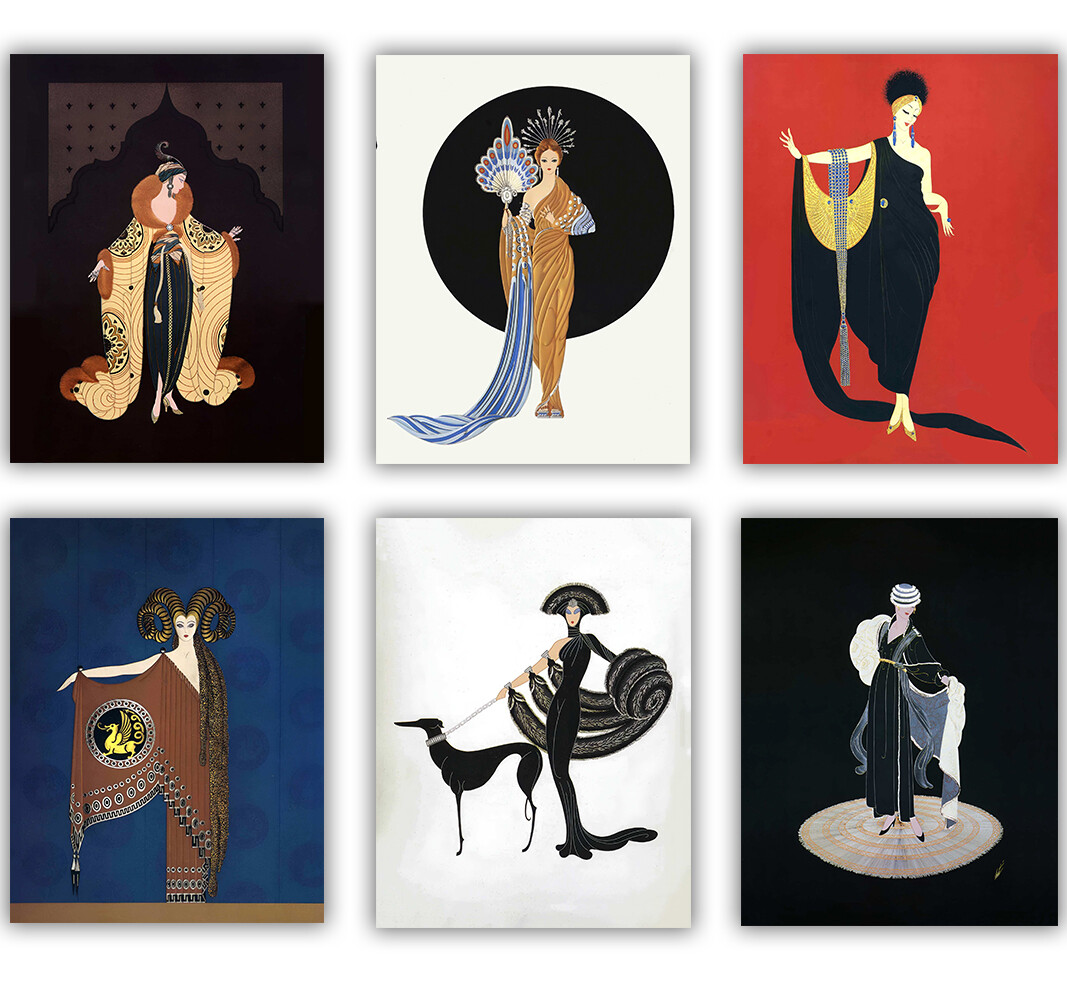 Erte Art Deco Women Prints Collection Set of 6 Unframed Wall Art
