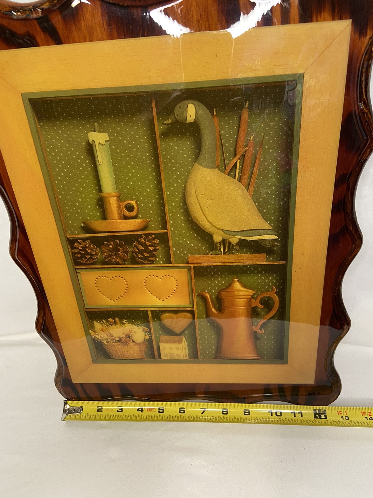 Country Print On Lacquered Wooden Plaque American Arts And Crafts Picture