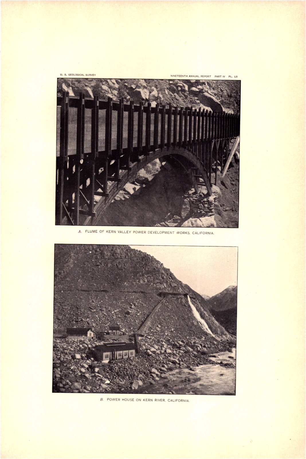 1899 USGS Kern River California Flume Power House Hydroelectric Print