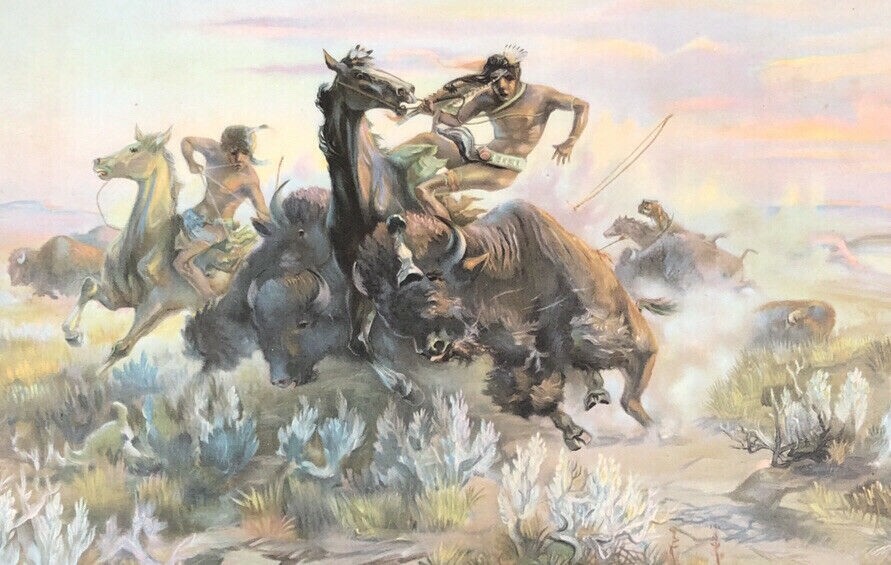 Buffalo Hunt Indians By E.D. Horsky c1915 American Art Company