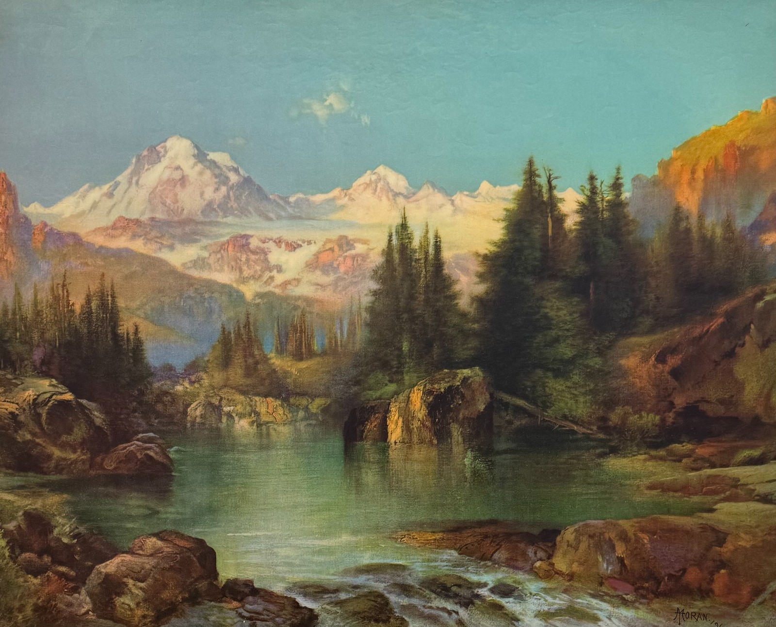 Thomas Moran Vintage Landscape Poster Print 21.5×27 Western Mountain Scene