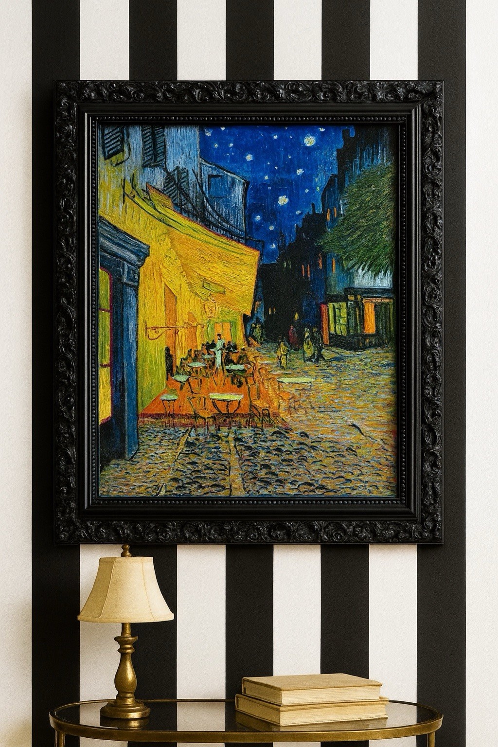 Hand Painted Van Gogh Café Terrace at Night Canvas COA Black Baroque Wood Frame