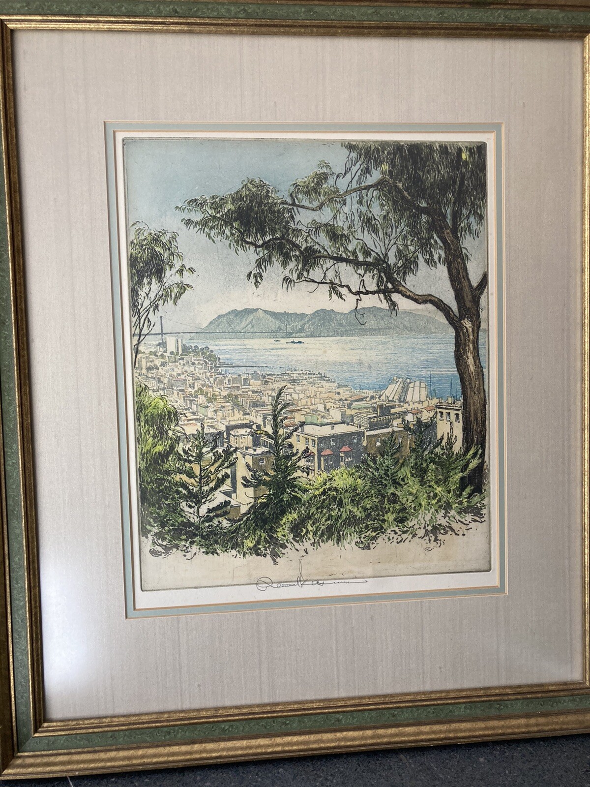 Original Signed Color Etching Robert Kasimir San Francisco Golden Gate