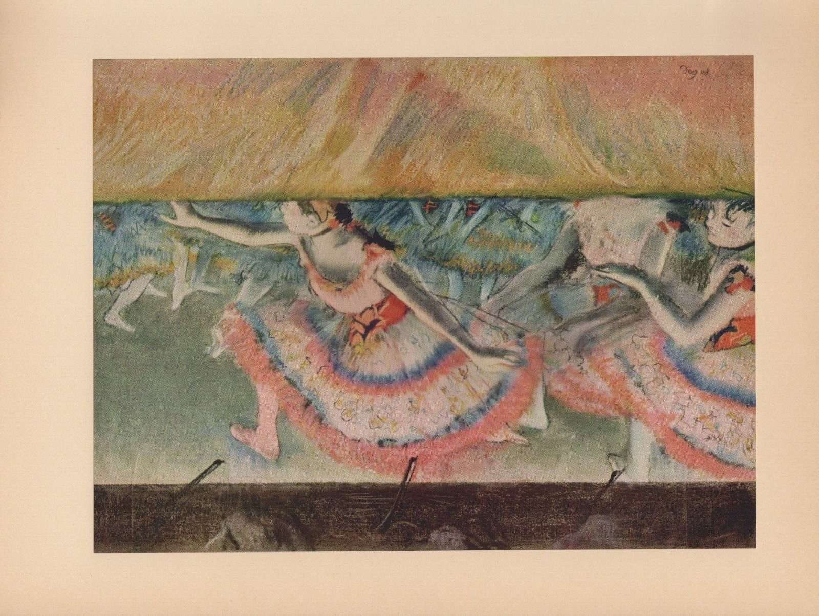 1951 Vintage Degas “The Curtain Falls” Dancers Ballet Color Art Print Lithograph