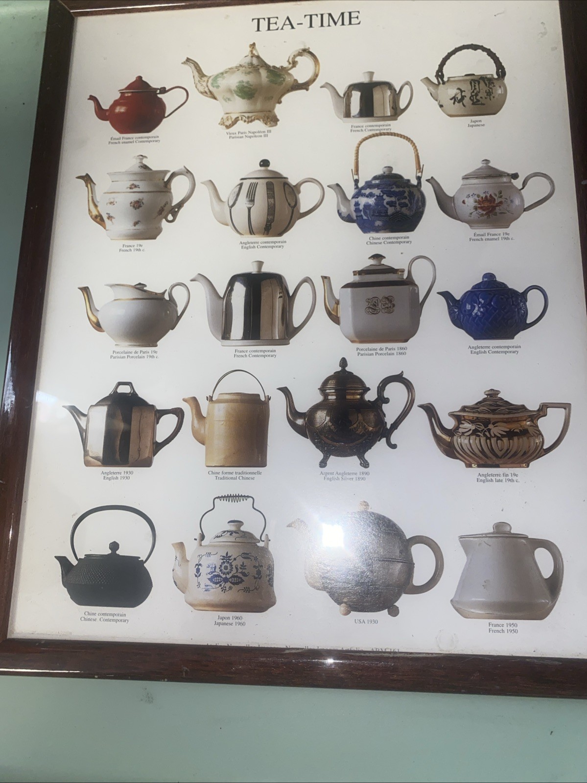 Tea Time Tea Pots Framed Picture 13”x10”