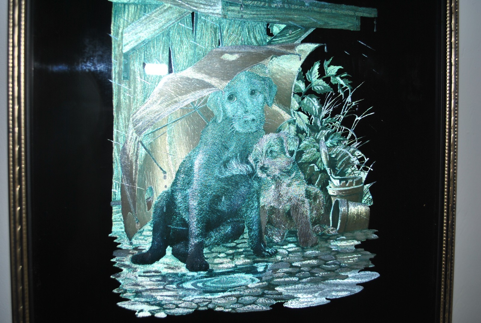 Dufex Foil Art Print ‘Dogs’ -Vintage framed décor- Fiesta Glass Small Decorative