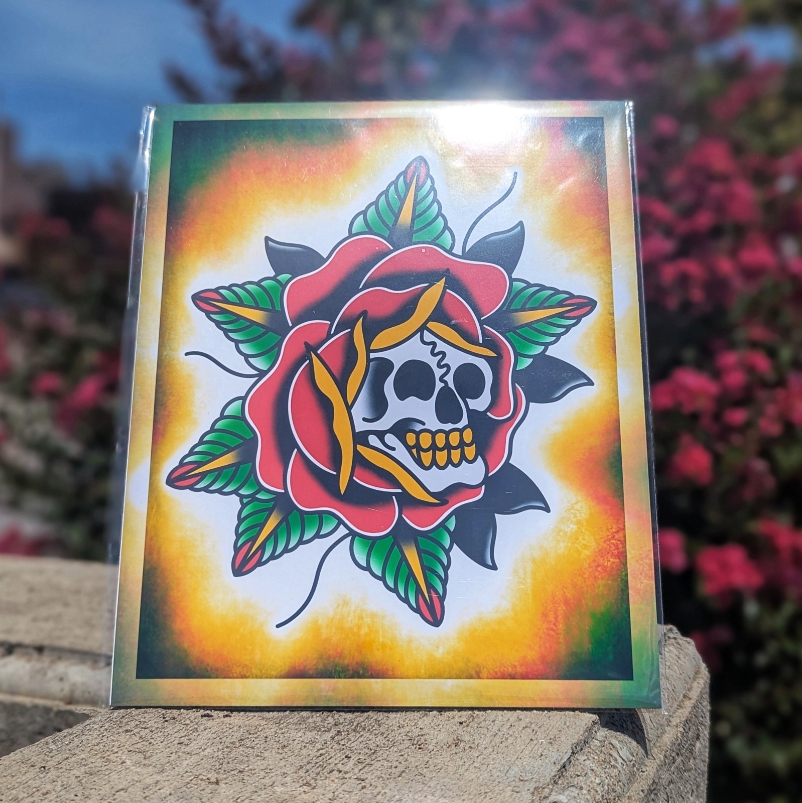 8×10 Original Art Print – High Quality Gloss Paper – Colorful Rose Skull