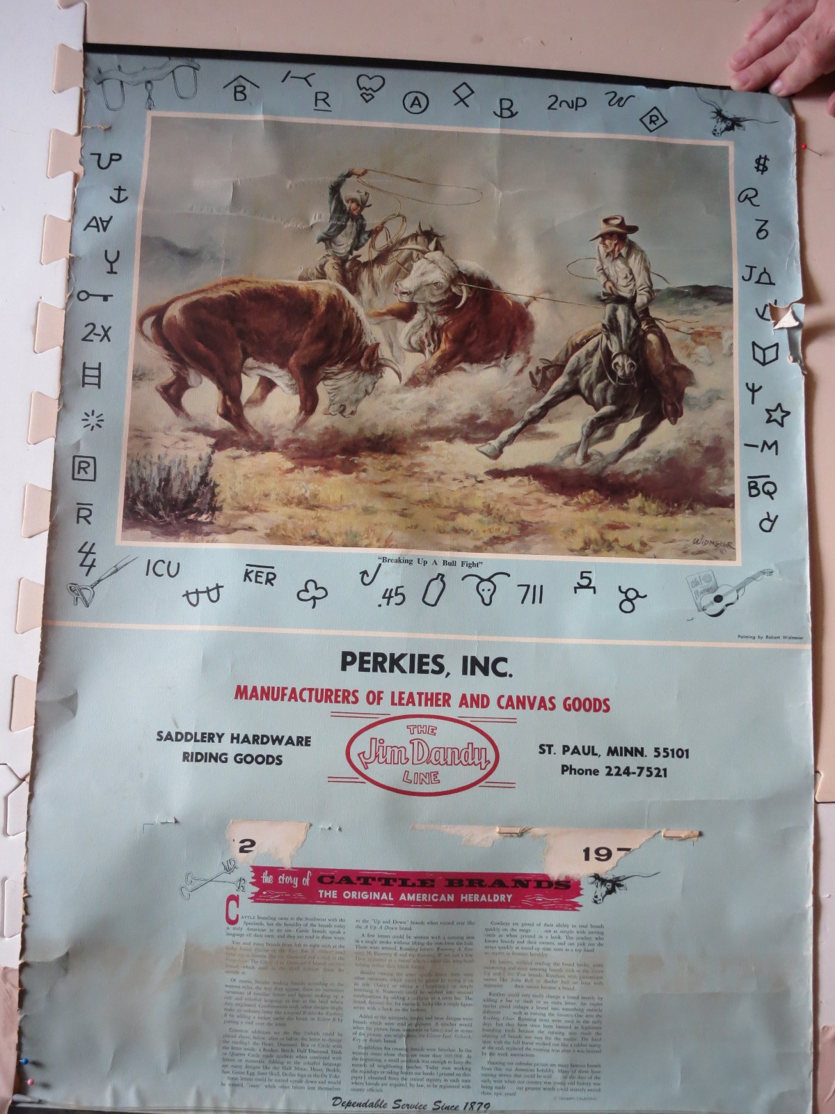 Vintage 197? Cowboy Open Range Western Collectible Memorabilia Calendar w/Brands