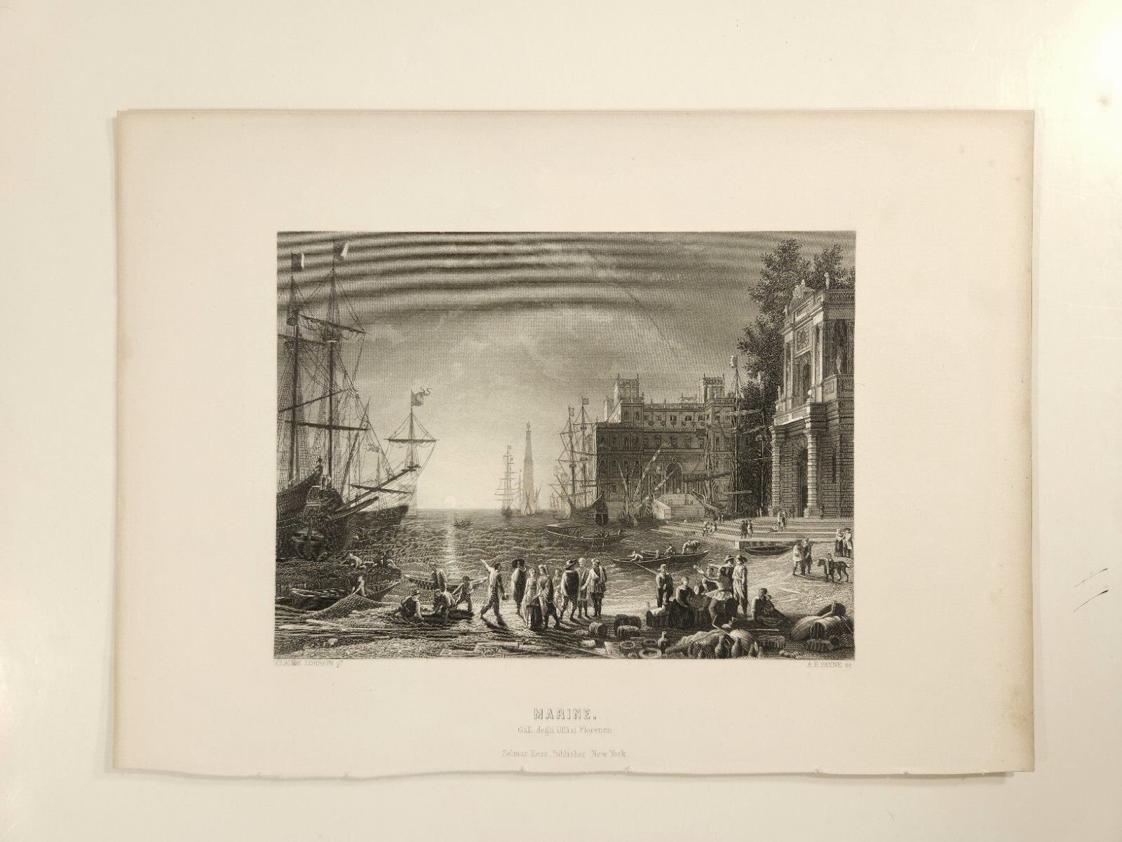 Vintage Marine Scene Windjammers People At Harborside 19th Century Engraving