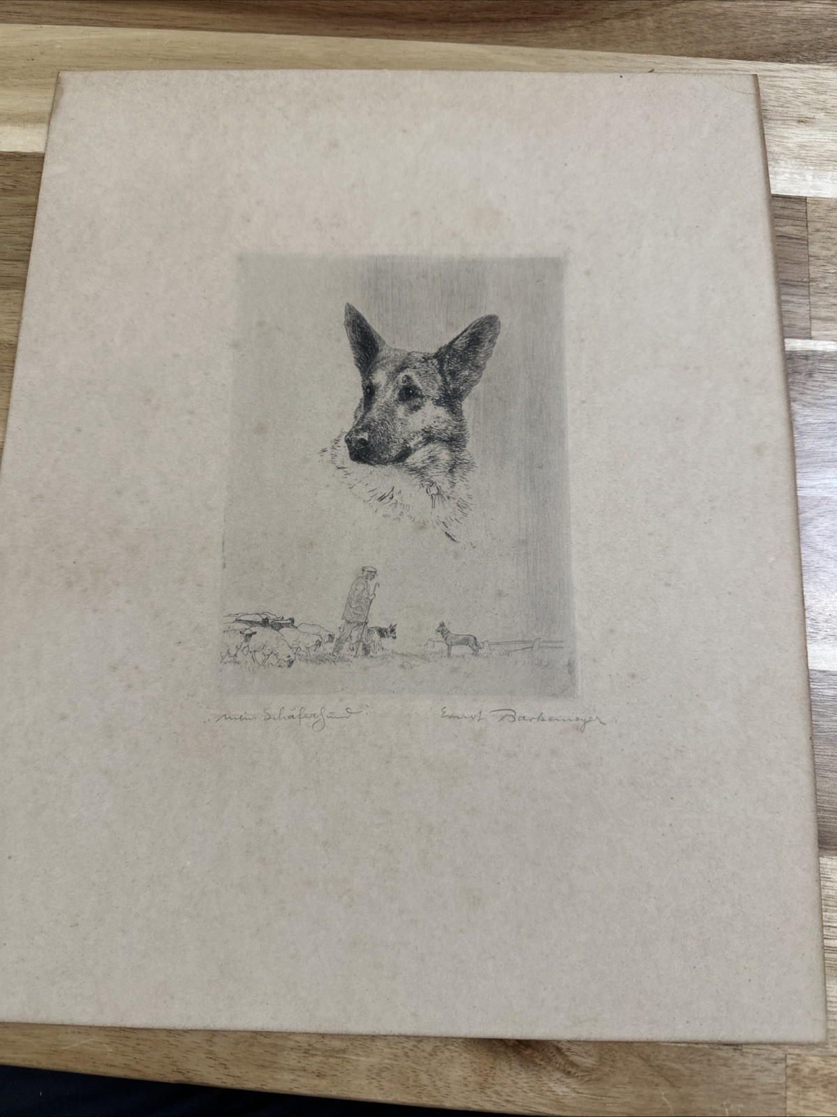 Ernst Barkemeier Original Signed Etching Mein Schäferhund German Shepherd Dog