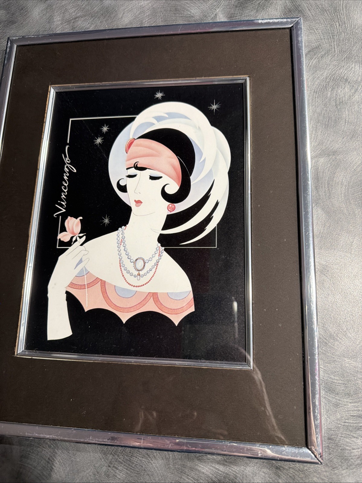 Elegant Lady With Rose Print by Vincenzo Matted & Framed