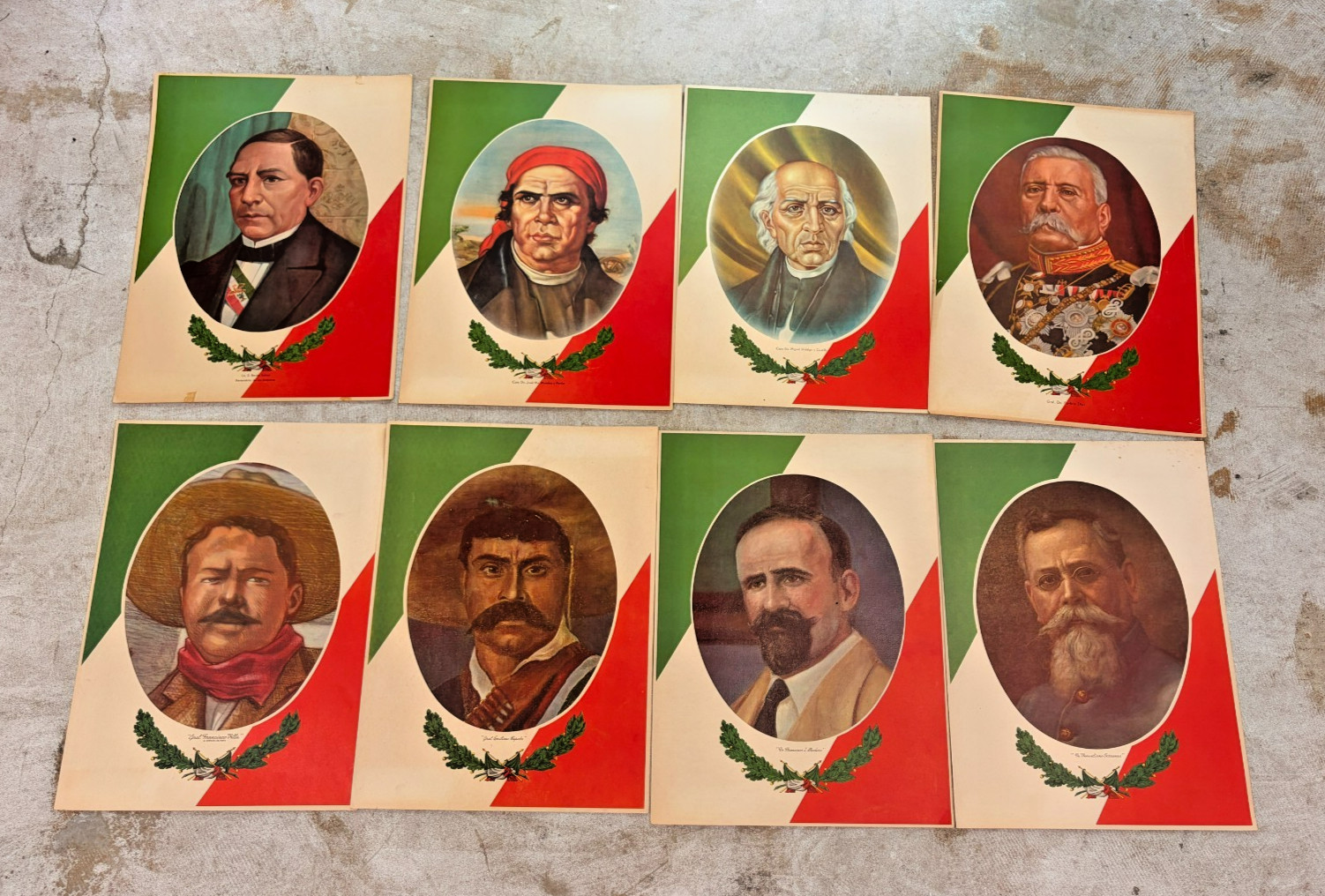 HTF VTG! Lot of 8 Mexican Historical Portrait Prints Benito Juarez Zapata Villa