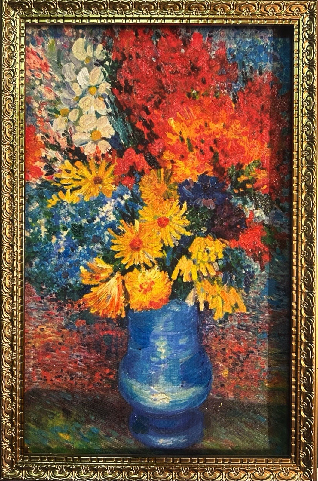 Vincent Van Gogh “Flowers In Blue Vase” Canvas Wall Art Framed 12”x19”