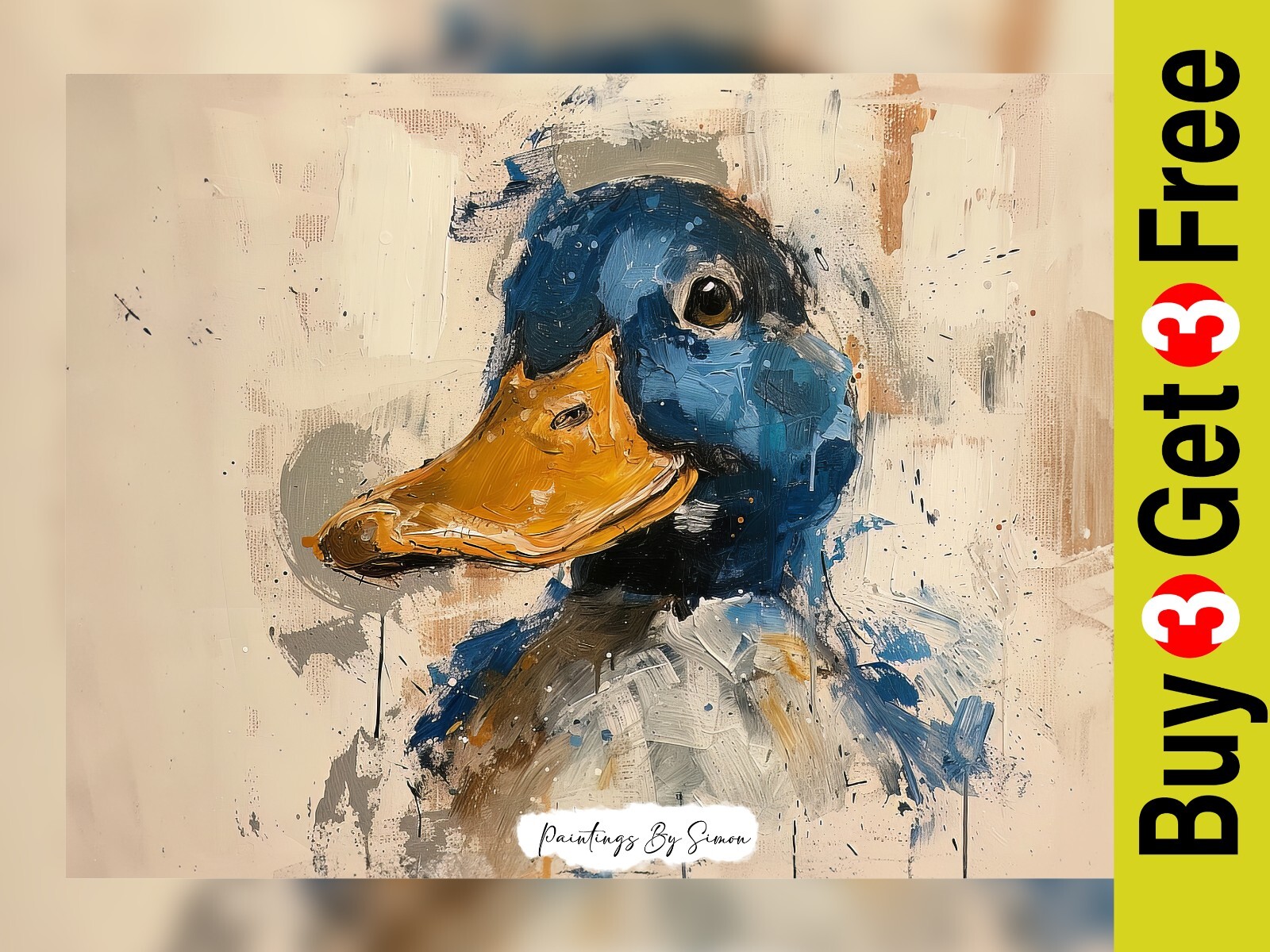 Vivid Impasto Duck Portrait, Charming Print 5″x7″ on Matte Paper