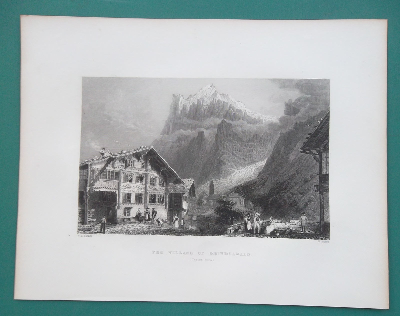 SWITZERLAND Village of Grindelwald Jungfrau – 1838 Print by Bartlett