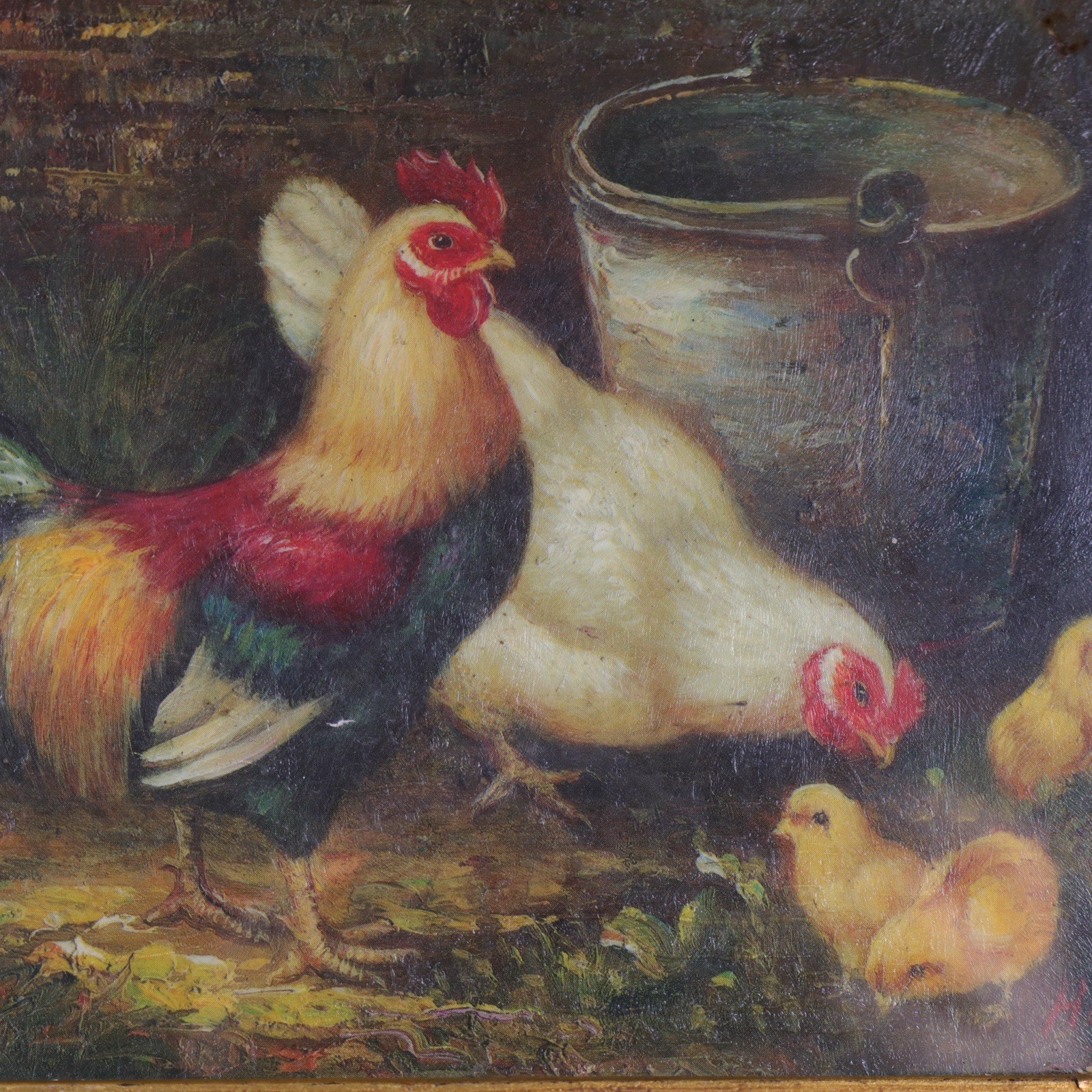 Cockerel Picture Rooster Framed Print Victorian Style 29x24cm