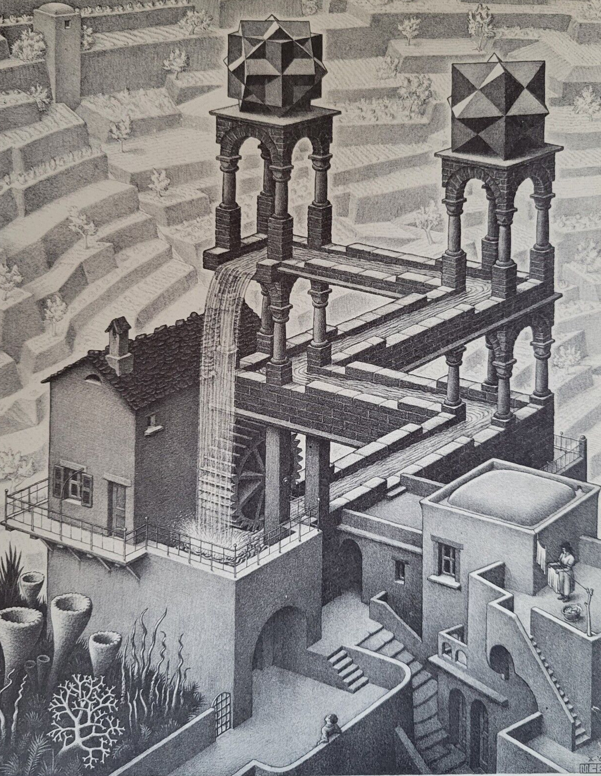 WATERFALL Perpetual Motion WATER FLOWING UPWARD by M C Escher Capriccio Print
