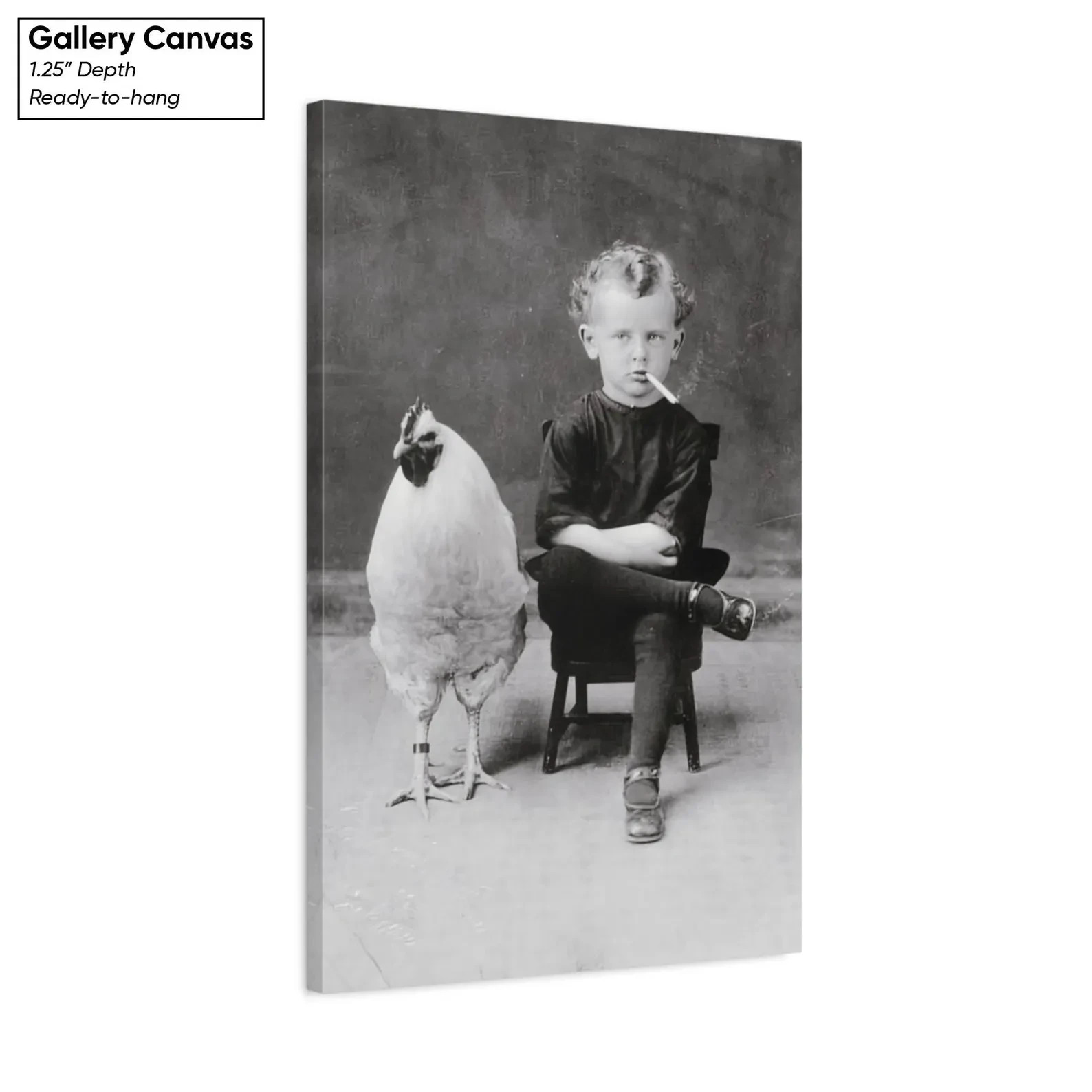 Smoking Boy with Chicken Canvas Wall Art Reproduction – Vintage Poster