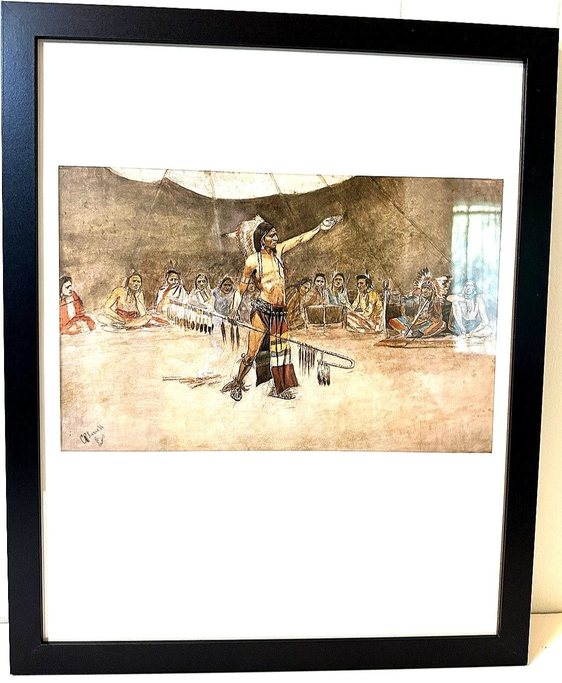 Charles Russell 13×16 Framed Print of Old American West Painting Council of War