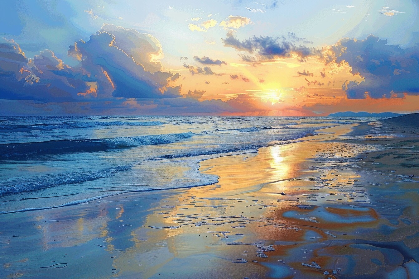 Sunset Beach Seascape Canvas Picture Print Wall Art