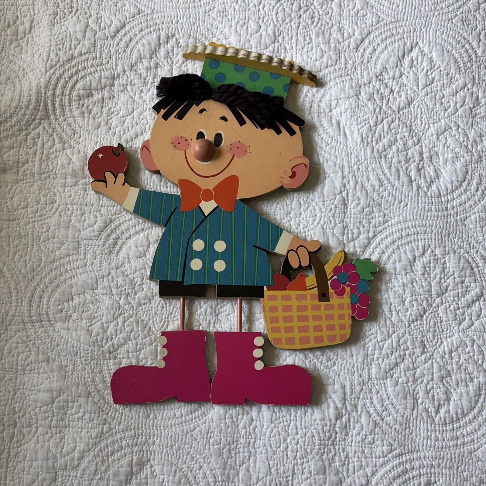 Vintage Kid MCM Mod Moppets Wall Hanging Boy with fruit basket