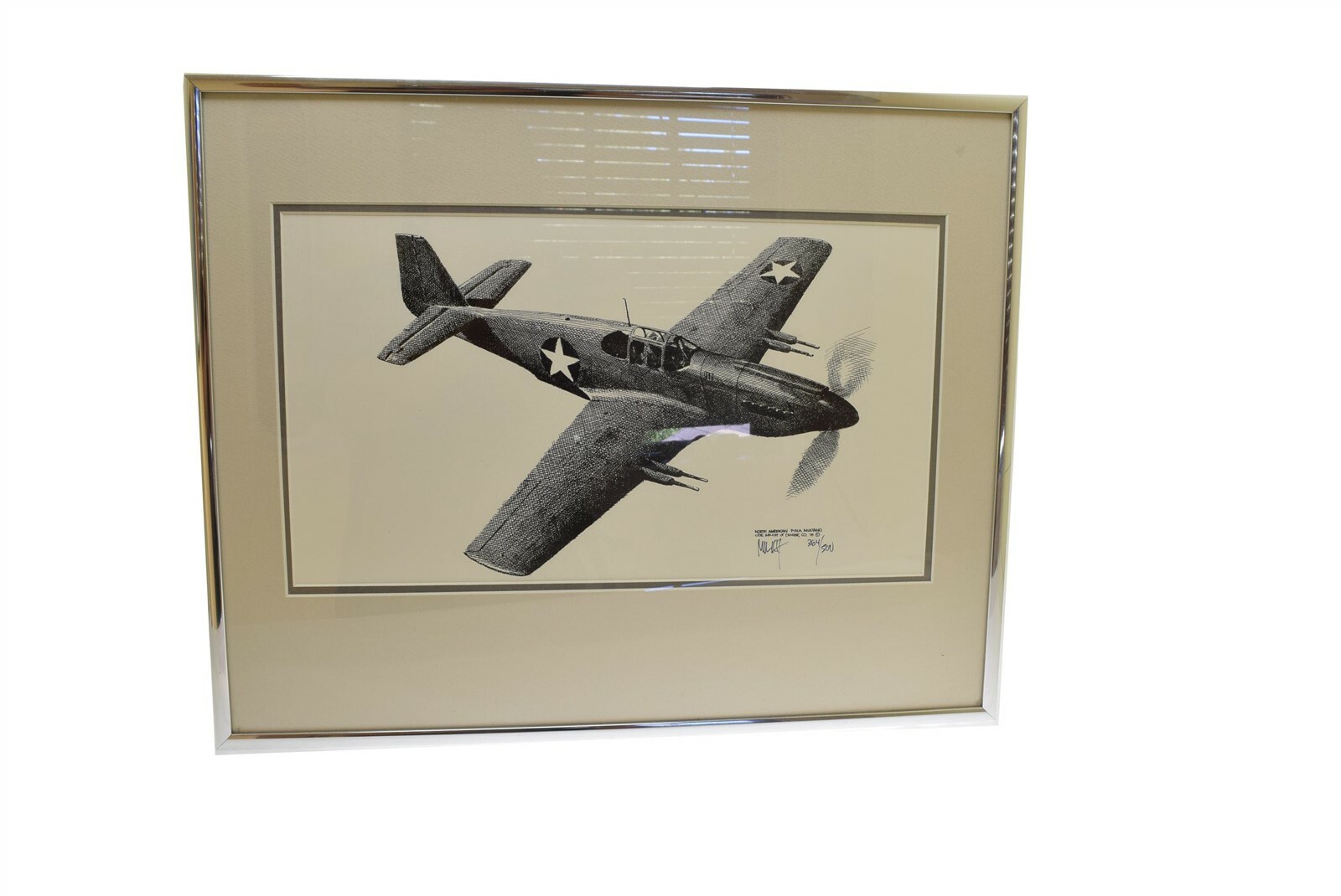 North American P-51 A Mustang Airplane Print Milich 1978 # 364/500 Framed Signed