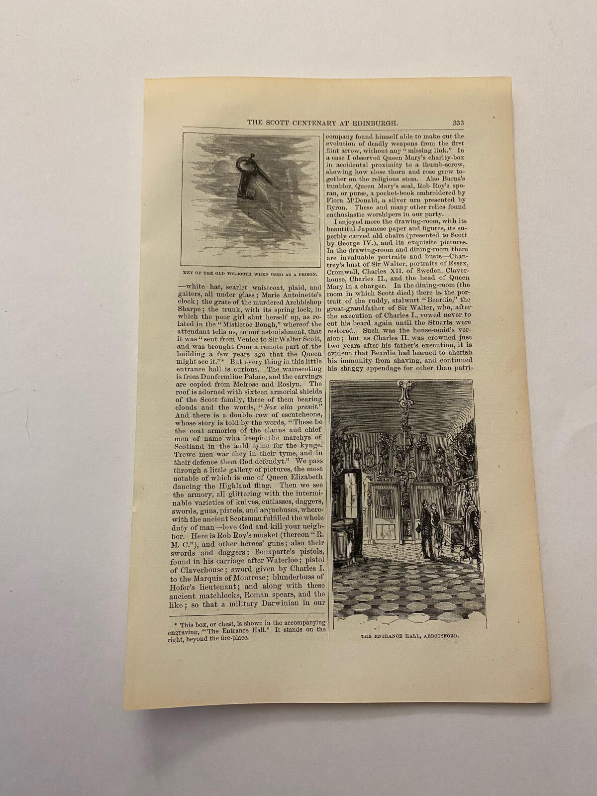 Key of Old Tolbooth Midlothian Lowlands Scotland Used as Prison c. 1872 Print (A
