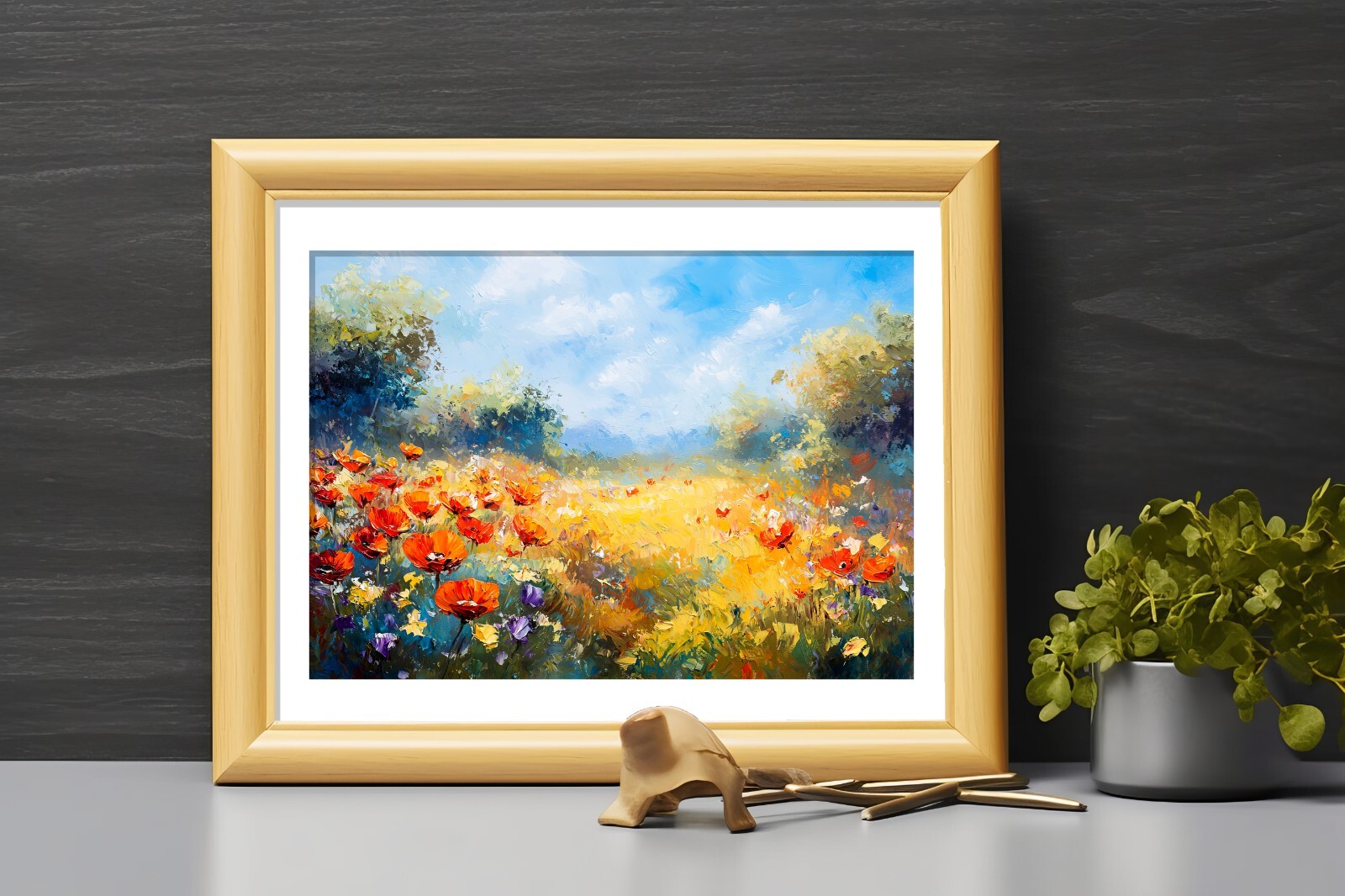 Sunlit Poppy Field 5″x7″ Print on Matte Paper | Radiant Nature Oil Artwork