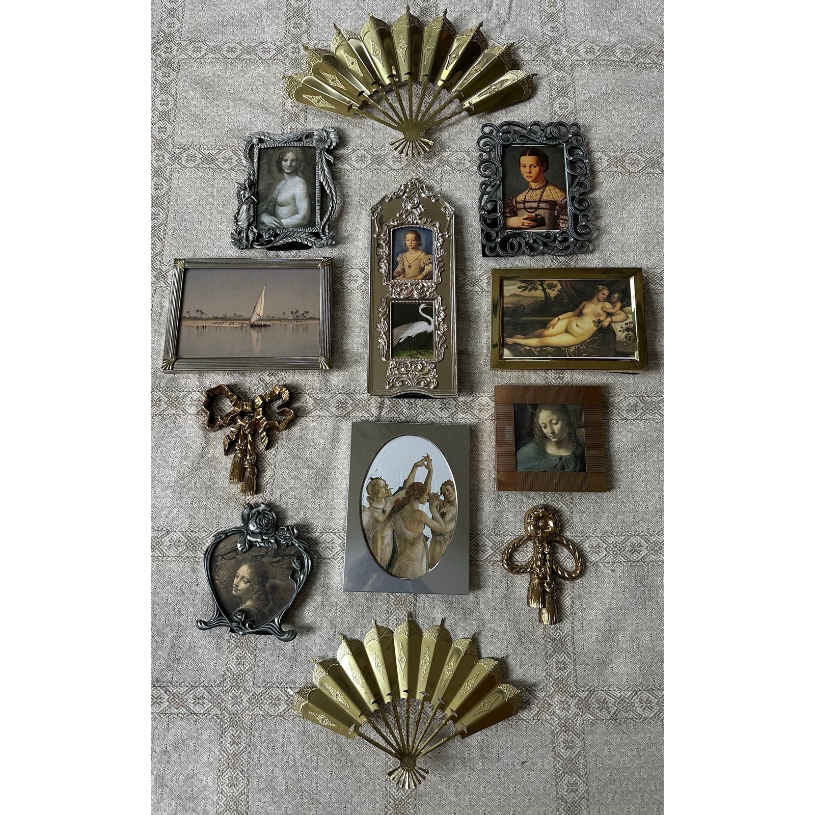 Vintage lot gallery accent wall art pictures set gold framed decor gold bow 12pc
