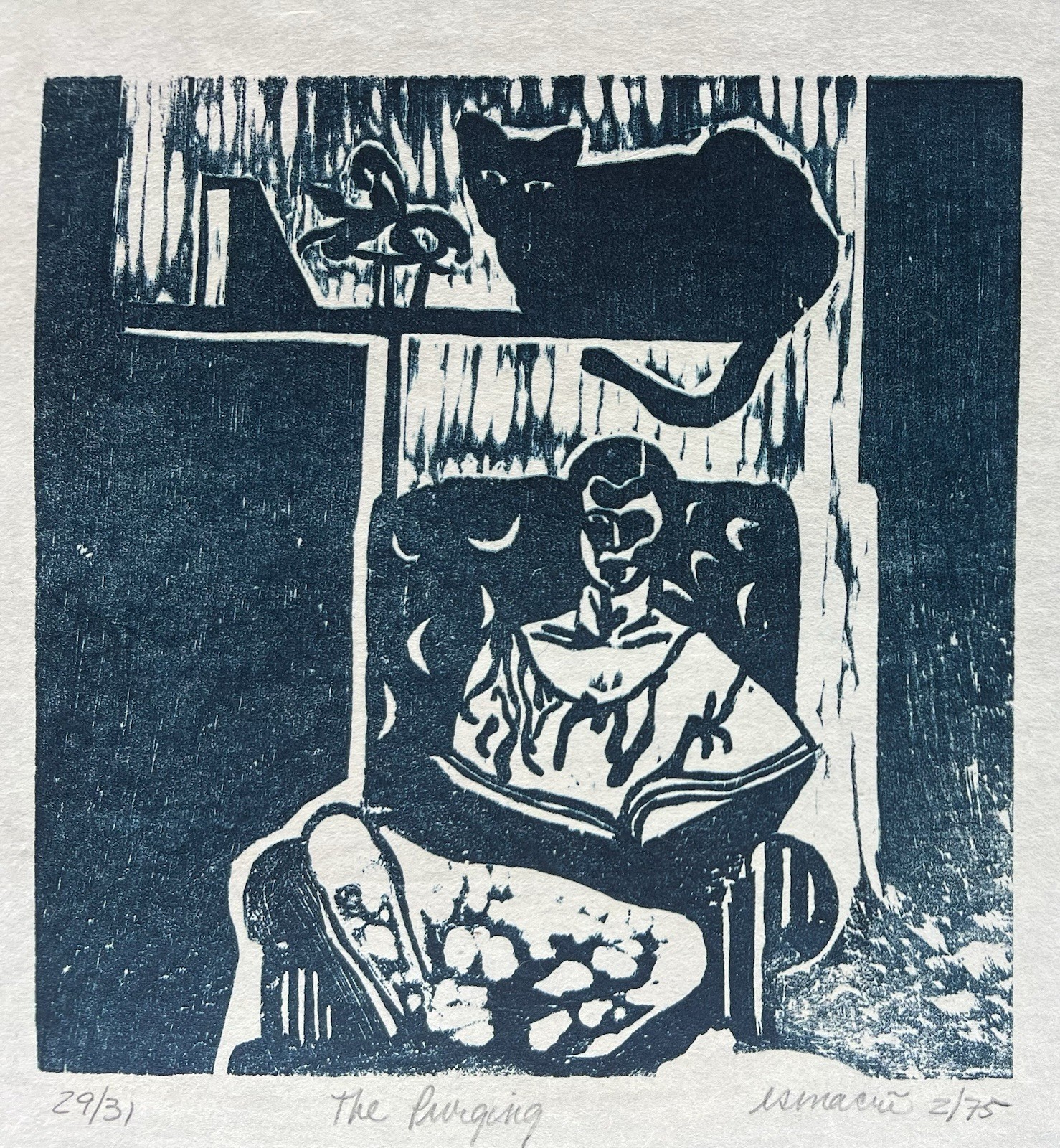 Vintage 1975 “The Purging” Limited Edition Expressionist Woodcut Print