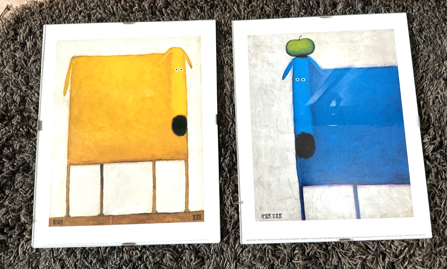 Daniel Patrick Kessler Prints x 2 Blue Dog 2001 -Yellow Dog 2000 30x24cm