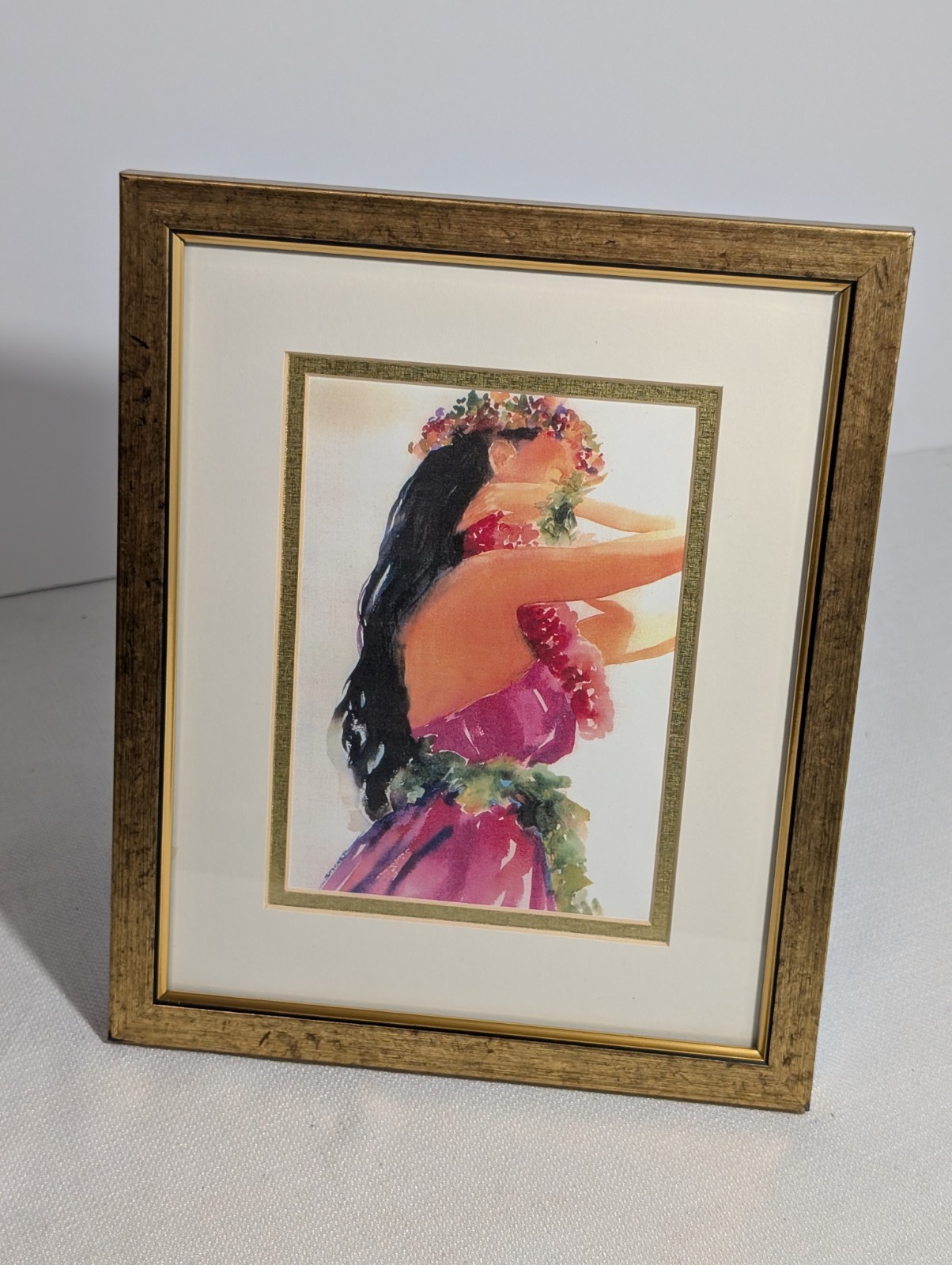 Hawaiian Dancer Girl Framed Wall Art 9.25×11.25 Vibrant Colors