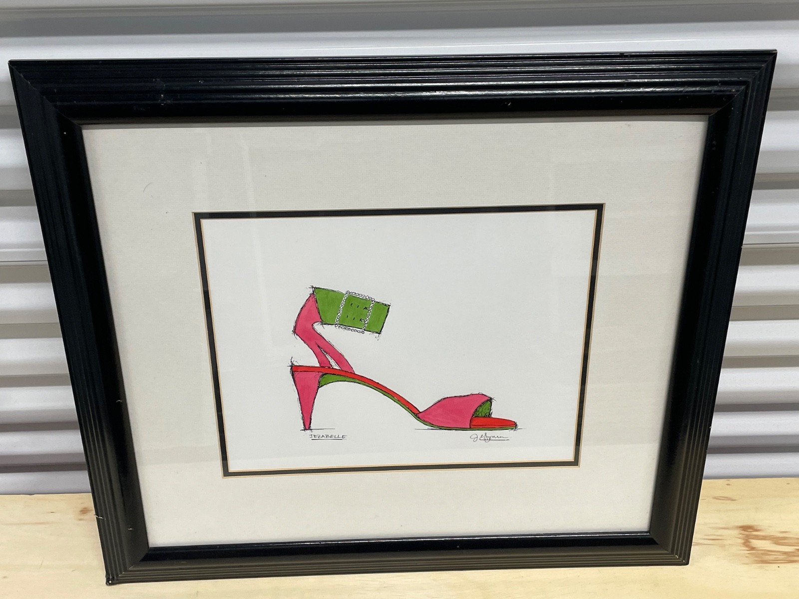 Jennifer Goldberger VINTAGE Art JEZABELLE | Green & Pink Fashion High Heel Shoe