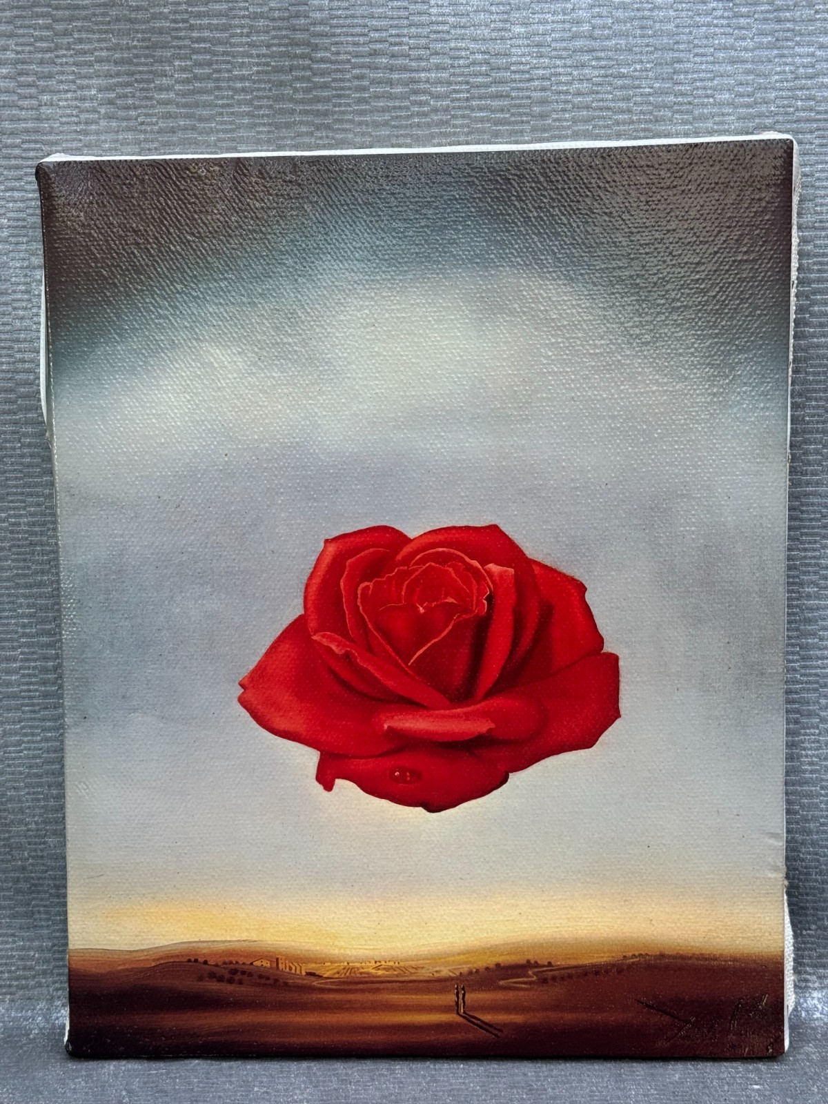 SALVADOR DALI RED ROSE IN SKY CANVAS TRANFER REAL PAINTING LOOK PRINT 12″ X 15″