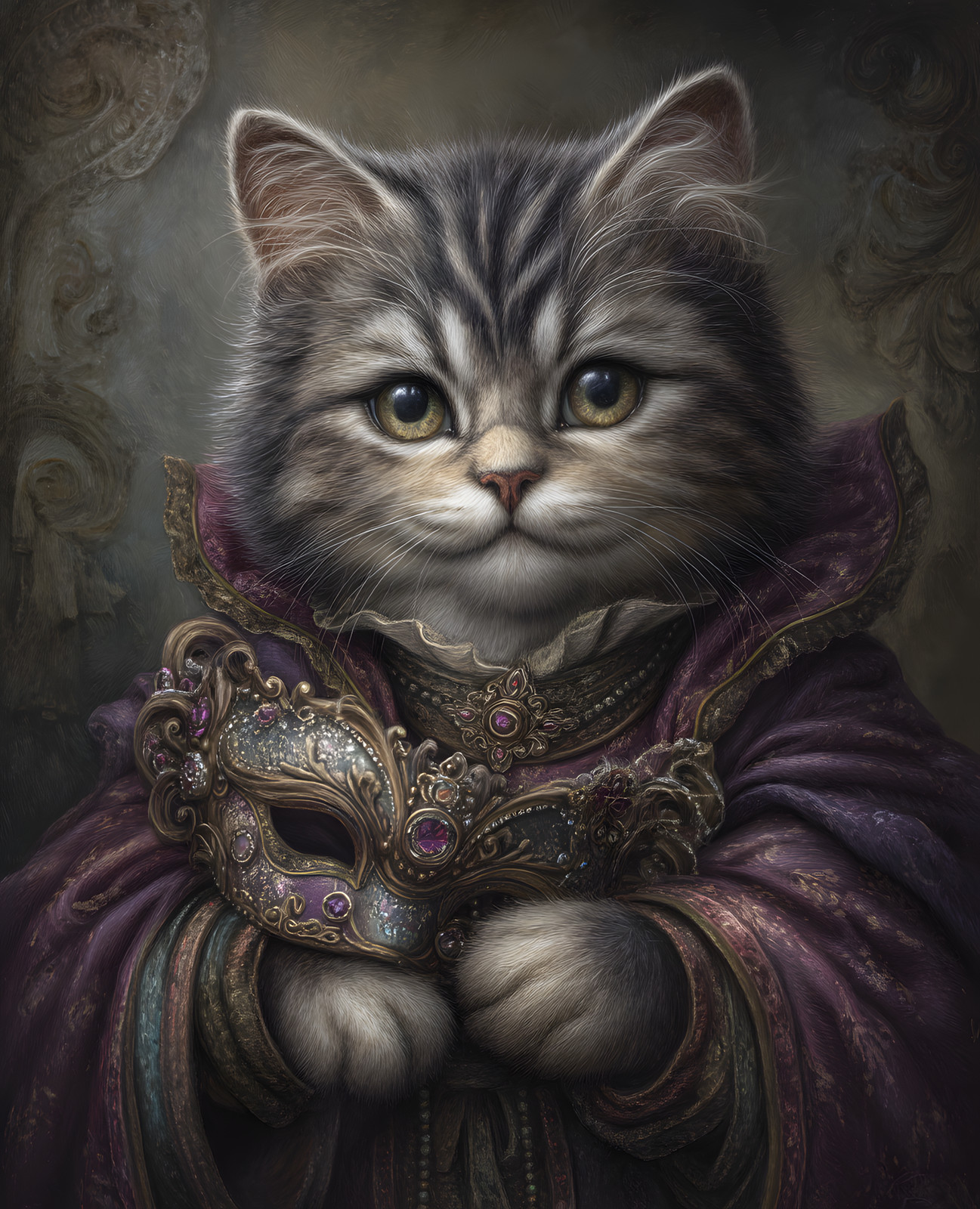 8×10 Cat Dressed As A Princess With Purple Caper Art Print – 784823423
