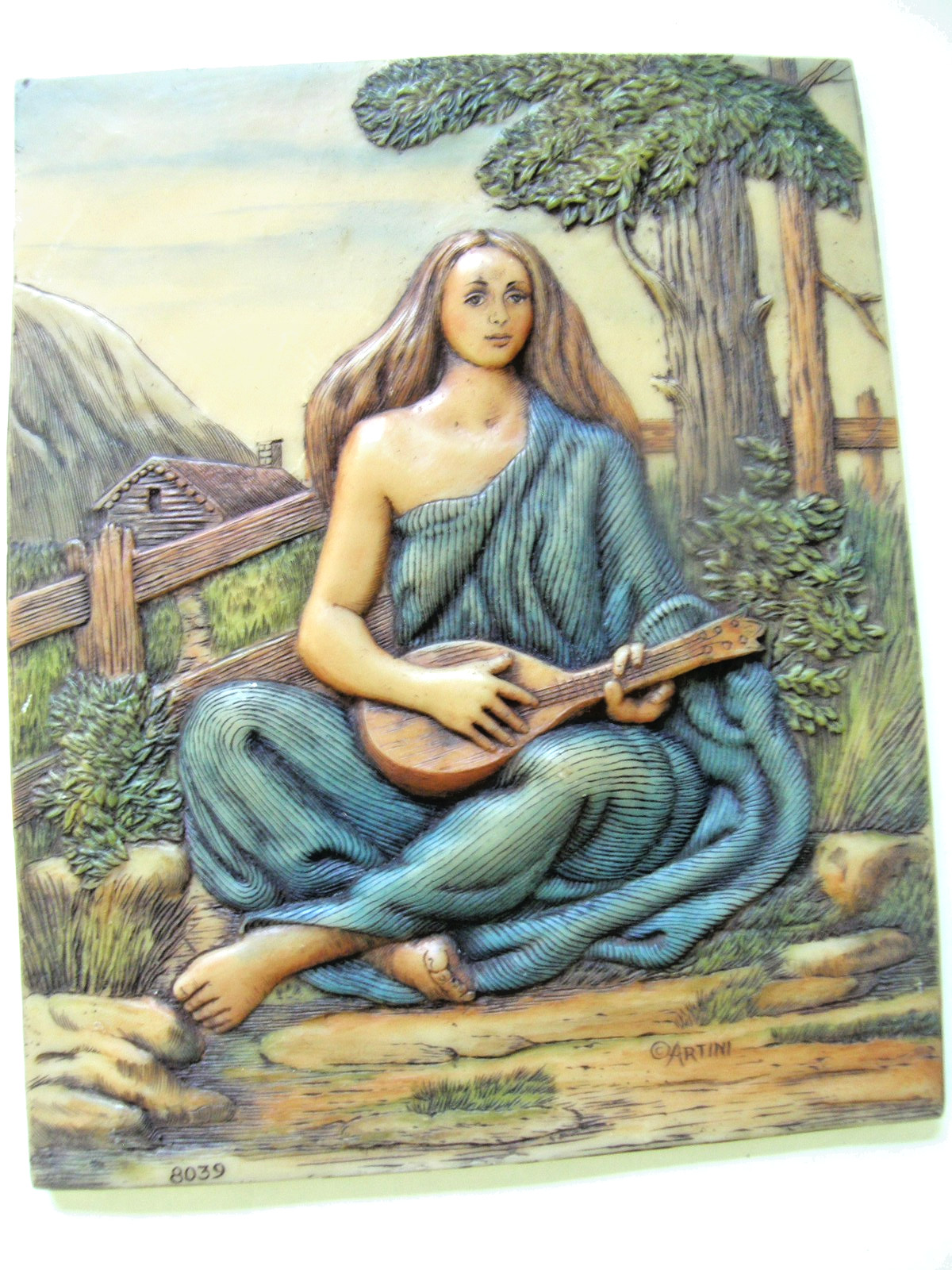 ARTINI 3 Dimensional Resin Engraved Art Print- Woman Playing Lute