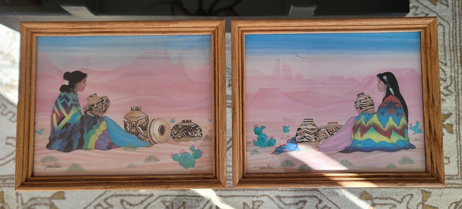 2 Diane Martin Southwestern Indian Navajo 8×10 Lithographs Art Print Framed 1993