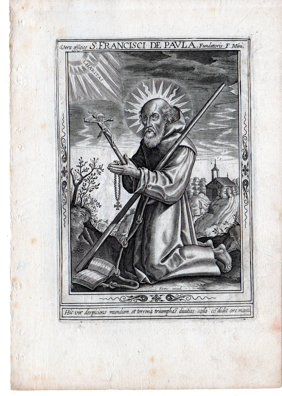 Antique Master Print-PORTRAIT-SAINT FRANCIS-PAOLA-CRUCIFIX-Wierix-c.1650