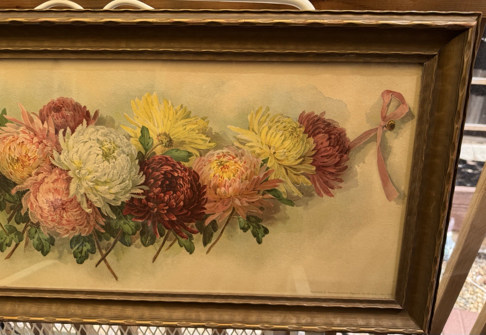 Antique Paul de Longpre Framed ORIGINAL 1895 PRINT Bouquet of Chrysanthemums